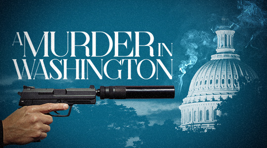 A silencer gun pointed at the white house